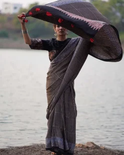 Bhumika Blockprinted Modal Silk Saree - Jaisal
