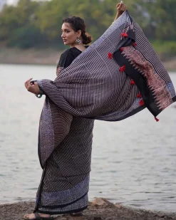Bhumika Blockprinted Modal Silk Saree - Jaisal