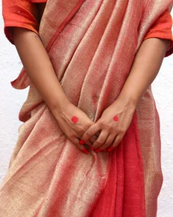 Bibha Maroon Handwoven Linen Zari Saree - Eknoor