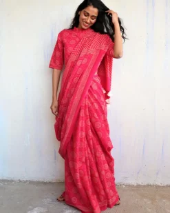 Bira Hand Blockprinted Cotton Saree - Butterfly Girls