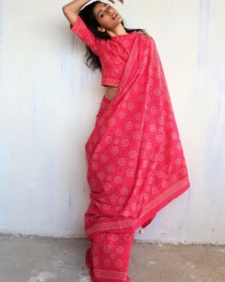 Bira Hand Blockprinted Cotton Saree - Butterfly Girls