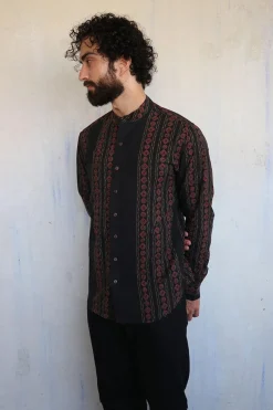 Black & Red Blockprinted Men'S Shirt