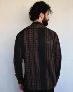 Black & Red Blockprinted Men'S Shirt