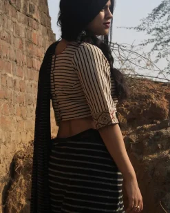Black Block Printed Cotton Mul Saree