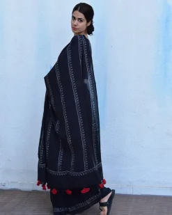 Black Block Printed Cotton Mul Saree