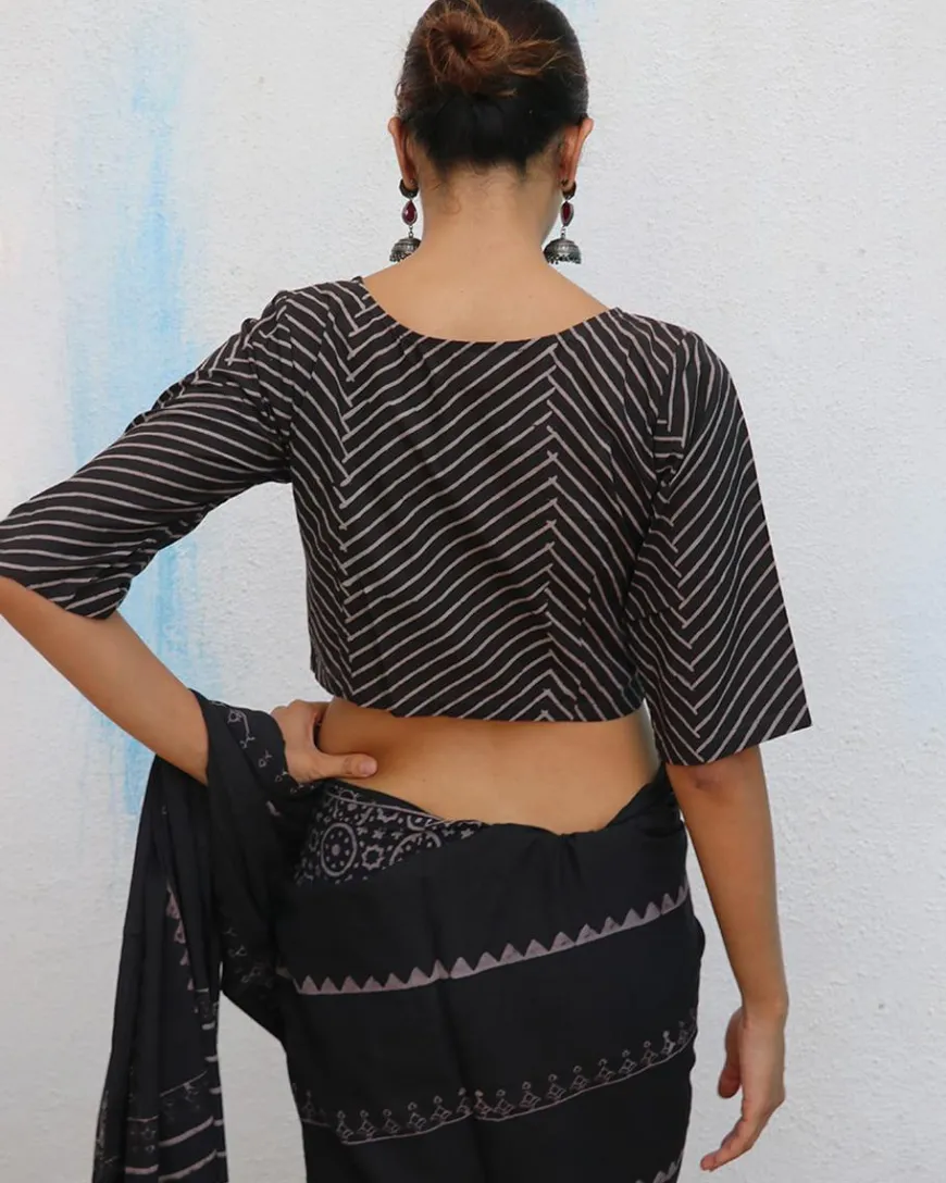Black Cotton Crop Top Blouse