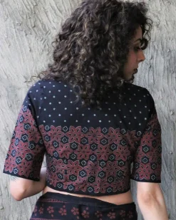 Black Kohl Blockprinted Crop Top Cotton Blouse