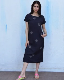 Black Moon Blockprinted Cotton Dress