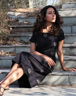 Black Moon Blockprinted Cotton Dress