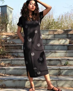 Black Moon Blockprinted Cotton Dress