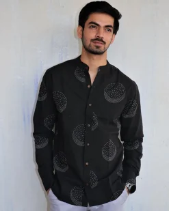 Black Moon Block-Printed Men'S Shirt