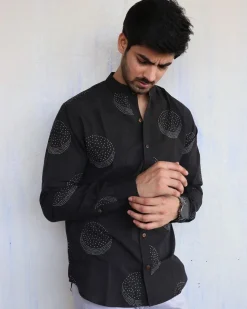 Black Moon Block-Printed Men'S Shirt