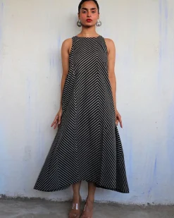 Black Pure Cotton Block Printed Dress-Mono