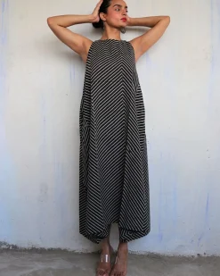 Black Pure Cotton Block Printed Dress-Mono