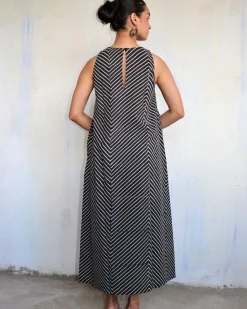 Black Pure Cotton Block Printed Dress-Mono