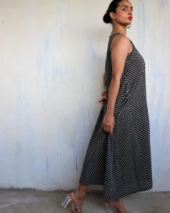 Black Pure Cotton Block Printed Dress-Mono