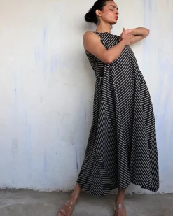 Black Pure Cotton Block Printed Dress-Mono