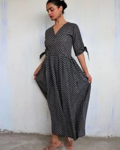 Black Pure Cotton Block Printed Dress-Mono