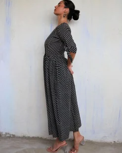 Black Pure Cotton Block Printed Dress-Mono