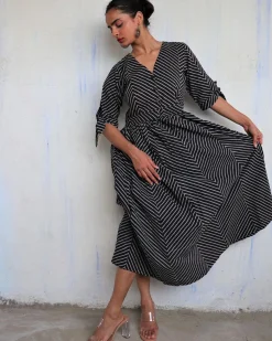 Black Pure Cotton Block Printed Dress-Mono