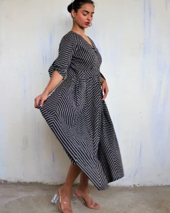 Black Pure Cotton Block Printed Dress-Mono