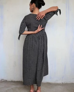 Black Pure Cotton Block Printed Dress-Mono