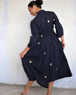Black Pure Cotton Polka Dot Dress-Mono