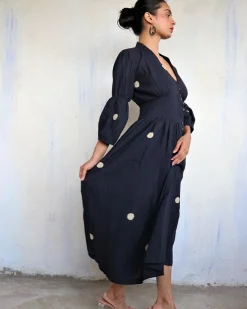 Black Pure Cotton Polka Dot Dress-Mono