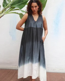 Blackberry Matcha  Handblock Printed Cotton Dress - Mono