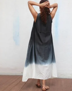 Blackberry Matcha  Handblock Printed Cotton Dress - Mono