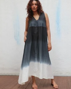 Blackberry Matcha  Handblock Printed Cotton Dress - Mono