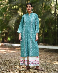 Bliss of Baby’s Breath Teal Green Block Printed Kurti - MMG