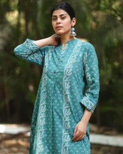 Bliss of Baby’s Breath Teal Green Block Printed Kurti - MMG