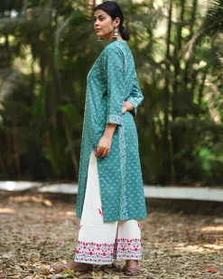 Bliss of Baby’s Breath Teal Green Block Printed Kurti - MMG