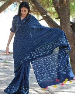 Blue Bird Hand Blockprinted Cotton Saree