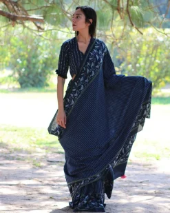 Blue Bird Hand Blockprinted Cotton Saree