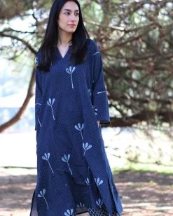 Blue Block printed Cotton Kurta With Palazzo (Set Of 2)