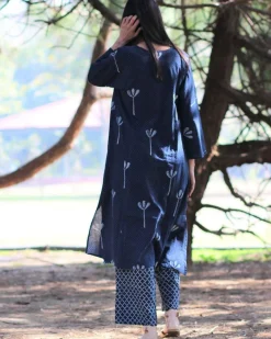 Blue Block printed Cotton Kurta With Palazzo (Set Of 2)