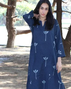Blue Block printed Cotton Kurta With Palazzo (Set Of 2)