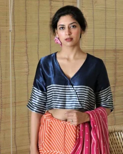 Blue Blockprint Mashru Crop Top