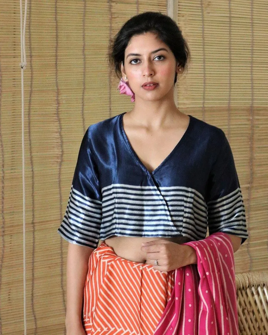 Blue Blockprint Mashru Crop Top
