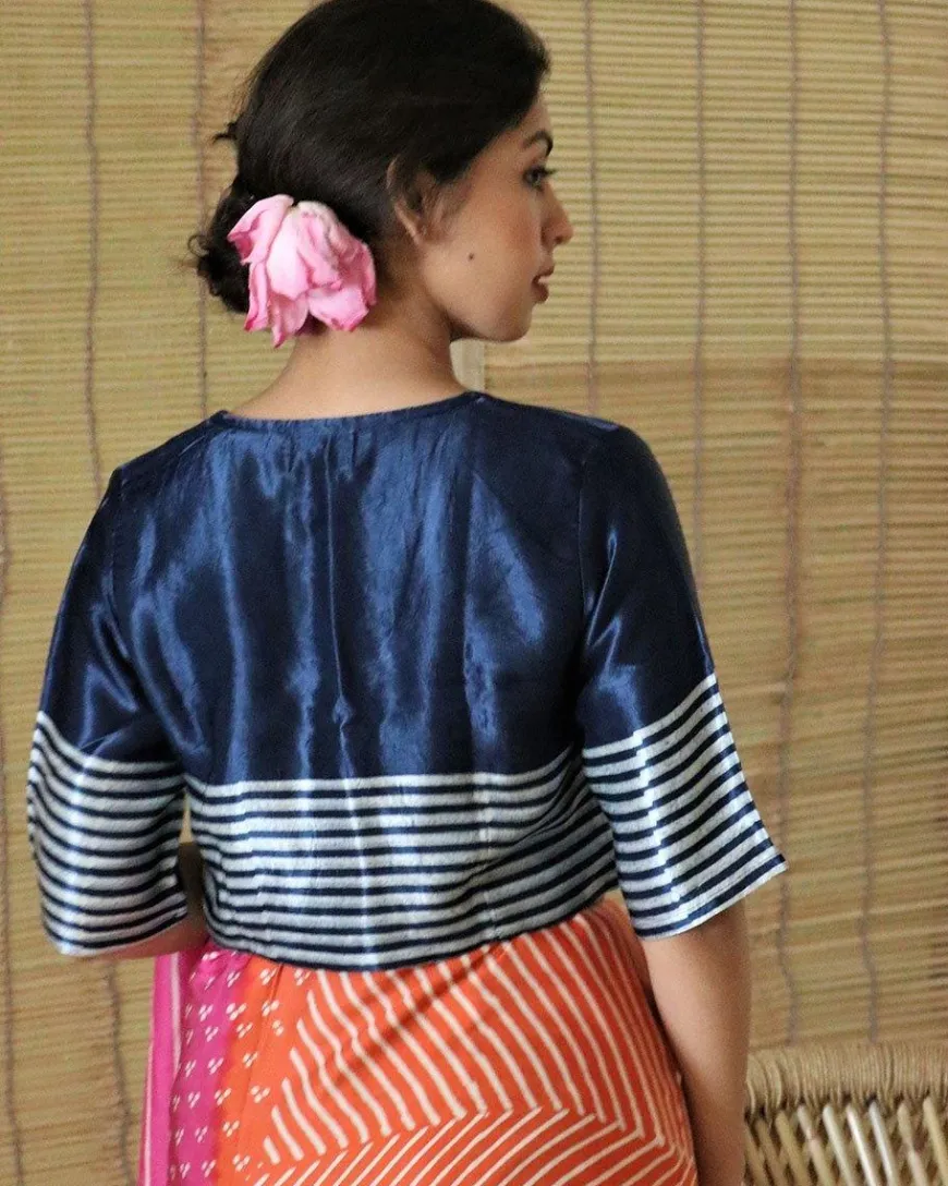 Blue Blockprint Mashru Crop Top