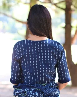 Blue Blockprinted Crop Top Cotton Blouse
