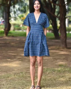Blue Blockprinted Shift Dress - Nupur