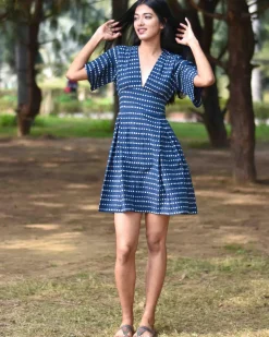 Blue Blockprinted Shift Dress - Nupur