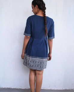 Blue Border Blockprinted Cotton Dress