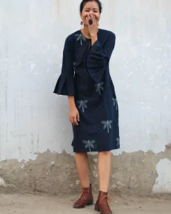 Blue Dragonfly Blockprinted Cotton Dress