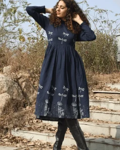Blue Dragonfly Blockprinted Cotton Dress
