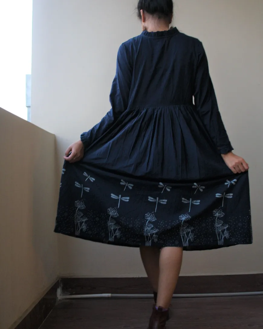 Blue Dragonfly Blockprinted Cotton Dress