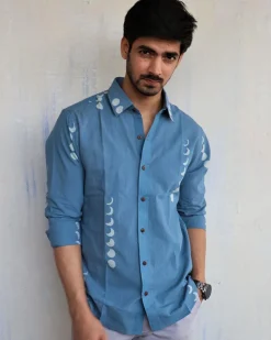 Blue Eclipse Block-Printed Men'S Shirt